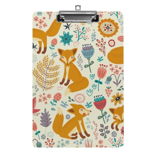 Klemmbrett mit Fuchs-Blumen-Motiv, Briefgröße, Büroklammern, Still-Klemmbrett, Schreibbrett, Dokumentenhalter Klemmbrett mit Fuchs-Blumen-Motiv, Briefgröße, Büroklammern, Still-Klemmbrett, Schreibbrett, Dokumentenhalter von Zltegako