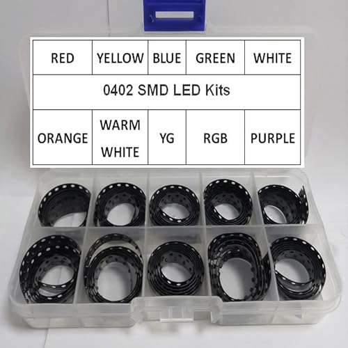 10 Werte X100PCS = 1000pcs / lot 0402 SMD LED Diode Rot Gelb Blau Smaragd Grün Orange Weiß Warm Lila RGB-Box von Zmhkk