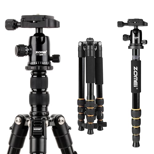 ZOMEI Q666 Kamera Stativ, 155cm Aluminium-Leichtbau Reisestativ, 3-in-1 Fotostativ Makrostativ und Einbeinstativ, mit 360° Panorama Kugelkopf und 1/4" Schnellwechselplatte für DSLR Kamera Camcorder von ZoMei