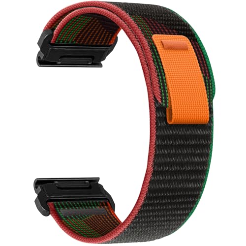 ZoRoll 22mm QuickFit Armband für Garmin Fenix 8 47mm/7 Pro/7/6 Pro/6/5 Plus/5, Elastisch Nylon Klettverschluss Ersatzarmband für Garmin Tactix 8 47mm/Descent G2/Epix/Instinct - Schwarz Rot von ZoRoll