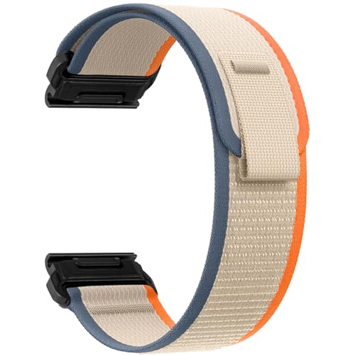 ZoRoll 26mm QuickFit Armband für Garmin Fenix 7X Pro/7X/6X/6X Pro/5X/5X Plus, Elastisch Nylon Klettverschluss Ersatzarmband für Garmin tactix 7 AMOLED/tactix 7 Pro/Epix Pro 51mm/Enduro - Orange&Beige von ZoRoll