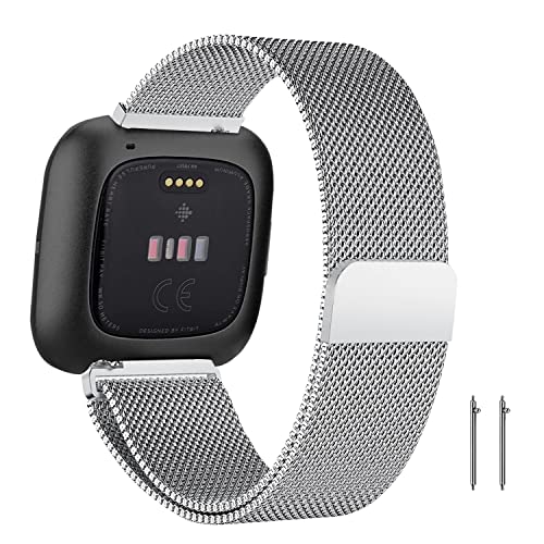 ZoRoll Armband Kompatibel mit Fitbit Versa/Fitbit Versa 2/Fitbit Versa Lite/Fitbit Versa SE, Edelstahl Ersatzarmband Mesh Metall Uhrenarmband Kompatibel mit Fitbit Versa/Versa 2/Versa Lite - Silber von ZoRoll