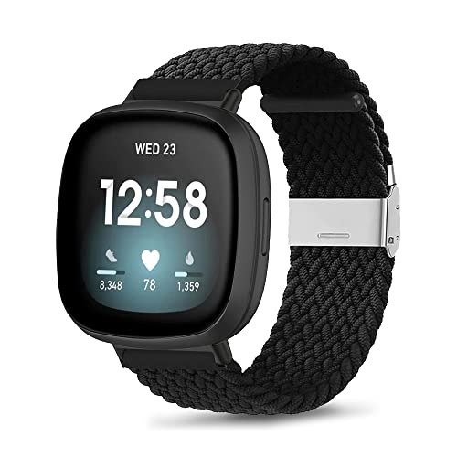 ZoRoll Armband Kompatibel mit Fitbit Versa 4/Versa 3/Fitbit Sense 2/Sense, Geflochtenes Einstellbar Nylon Ersatzband Kompatibel mit Fitbit Versa 4/Versa 3/Sense 2/Sense - Schwarz von ZoRoll