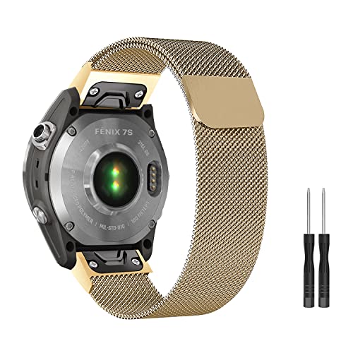 ZoRoll Armband QuickFit 20 mm Kompatibel mit Garmin Fenix 7S /Fenix 6S/Fenix 6S pro, Edelstahl Ersatzarmband Mesh Metall Uhrenarmband Kompatibel mit Garmin Fenix 5S/Fenix 5S Plus - Gold von ZoRoll