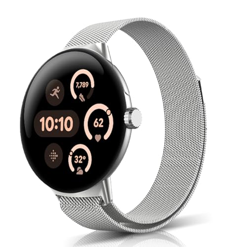 ZoRoll Armband für Google Pixel Watch 3 45 mm, Edelstahl Ersatzarmband Mesh Metall Uhrenarmband, Magnetisch Verstellbarer Ersatzband für Google Pixel Watch 3 45 mm - Silber von ZoRoll