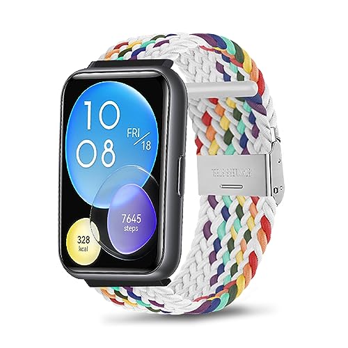 ZoRoll Armband für Huawei Watch Fit 2, Geflochtenes Einstellbar Nylon Ersatzband Sport Loop Soft für Huawei Watch Fit 2 - Weißer Regenbogen von ZoRoll