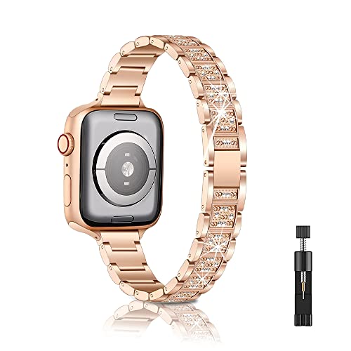 ZoRoll Diamant Armband Kompatibel mit Apple Watch 49mm/45mm/44mm/42mm, Glitzer Diamant Edelstahl Uhrenarmband Kompatibel mit Apple iWatch SE/Watch Ultra/Series 8/Series 7/Series 6/5/4/3/2 - Rose Gold von ZoRoll