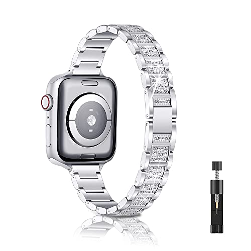 ZoRoll Diamant Armband Kompatibel mit Apple Watch 49mm/45mm/44mm/42mm, Glitzer Diamant Edelstahl Uhrenarmband Kompatibel mit Apple iWatch SE/Watch Ultra/Series 8/Series 7/Series 6/5/4/3/2 - Silver von ZoRoll