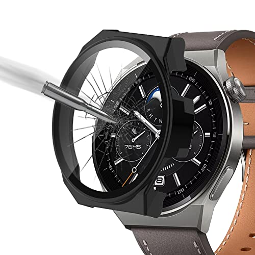 ZoRoll Hülle Kompatibel mit Huawei Watch GT 3 Pro 46mm, Rundum Schutzhülle mit Glasfolie, Vollständige Abdeckung 9H Härte PC Schutz Gehäuse Kompatibel mit Huawei Watch GT 3 Pro 46mm - Schwarz von ZoRoll