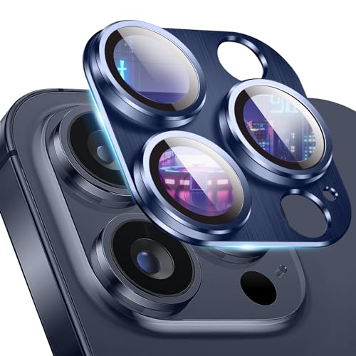 ZoRoll Kamera Schutzfolie Kompatibel mit iPhone 15 Pro/15 Pro Max, Metall Aluminium Panzerfolie Klar Anti-Kratzer 9H Härte Kamera Glass Schutzfolie für iPhone 15 Pro/15 Pro Max - Navy Blau von ZoRoll
