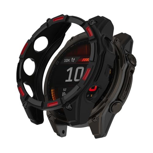 ZoRoll TPU Hülle für Garmin Fenix 8 51mm, Anti-Drop-Schutzabdeckung, Weiches Silikon Schutzhülle, Kompatibel mit Garmin Fenix 8 51mm - Schwarz Rot von ZoRoll