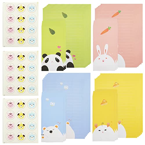 ZoZoMaiy 24Pcs Farbe Schreibpapier und 12Pcs Farbe Umschläge mit Linien Niedliche Tier Design Schreibpapier Set Briefpapier für Kinder Schreibwaren. von ZoZoMaiy