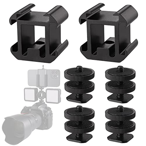 Zocipro Blitzschuhhalter Kamera Blitzschuh Basis Blitzschuh Mount Stativgewinde,2 Stücke Triple Schuh Halterung mit 4 Pcs 1/4" Gewinde Gewindeblitzschuhhalter für Blitz-Halterungen Mikrofone Monitore von Zocipro