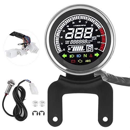 Zohisin Multifunktionales Motorradmessgerät, LCD-Digitalanzeige, Tachometer, Drehzahlmesser, Kraftstoffstandsanzeige, 12.000 U/min, mit kompletten Funktionen, klarer von Zohisin