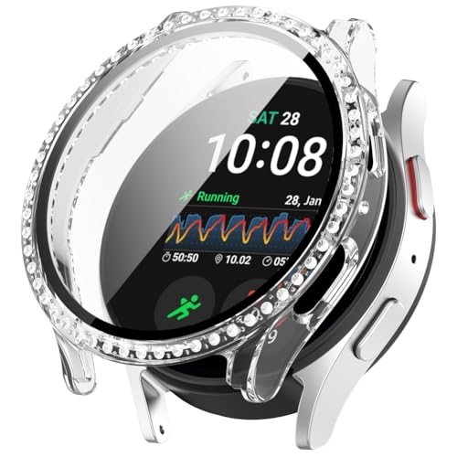 Zohmuly Glitzer Diamanten Schutzhülle Kompatibel mit Samsung Galaxy Watch 7 44mm, Hart PC Hülle mit Displayschutzfolie, HD Case Cover mit gehärtetem Glas von Zohmuly