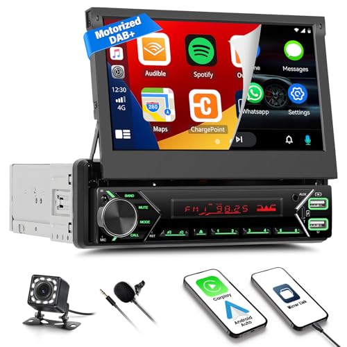 Autoradio 1 Din mit Wireless Carplay Android Anto Bluetooth DAB+ 7 Zoll Motorisierte Bildschirm Ausfahrbarem Display Type-C Laden USB/AUX/TF/FM Radio Mirrorlink SWC + Rückfahrkamera Mic Autoradio 1 Din mit Wireless Carplay Android Anto Bluetooth DAB+ 7 Zoll Motorisierte Bildschirm Ausfahrbarem Display Type-C Laden USB/AUX/TF/FM Radio Mirrorlink SWC + Rückfahrkamera Mic von Zomolither