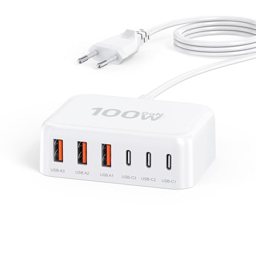 100W 6-Port USB C Adapter Mehrfach Ladegerät, White von Zomvan