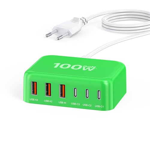 100W 6-Port USB C Ladegerät mit Schnellladung, Grün von Zomvan