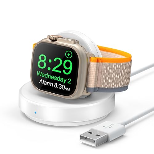 Magnetische Ladestation für Apple Watch, kabellose Schnellladestation mit Ladekabel, unterstützt Nachttischmodus, kompatibel mit Apple Watch Serie Ultra 9 8 7 SE 6 5 4 3 2 - Weiß von Zomvan