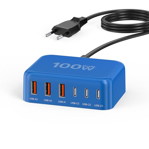 USB C Ladegerät 100W 6-Port Adapter, Blue von Zomvan