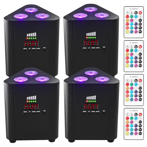 ZonQoonz 4pcs Akku RGBW 3 LED par mit Fernbedienung, 4400mA Wiederaufladbarer DMX LED Par Scheinwerfer Uplight mit Leistungsanzeige kabellos DJ Bühnenlicht für KTV Disco Party Hochzeits Weihnachten ZonQoonz 4pcs Akku RGBW 3 LED par mit Fernbedienung, 4400mA Wiederaufladbarer DMX LED Par Scheinwerfer Uplight mit Leistungsanzeige kabellos DJ Bühnenlicht für KTV Disco Party Hochzeits Weihnachten von ZonQoonz