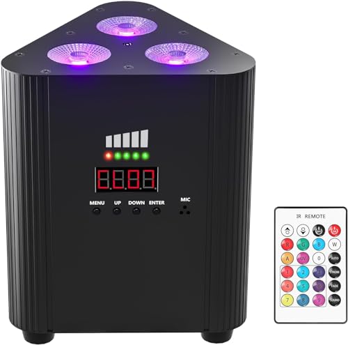 ZonQoonz Akku RGBW 3 LED par mit Fernbedienung, 4400mA Wiederaufladbarer DMX LED Par Scheinwerfer Uplight mit Leistungsanzeige kabellos DJ Bühnenlicht für KTV Disco Party Hochzeits Weihnachten von ZonQoonz