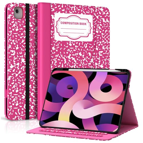 ZoneFoker Hülle für iPad Air 5./4. Generation 2022/2020, iPad Pro 11 Zoll Hülle (4./3./2./1.), iPad 11 Zoll Lederabdeckung mit Stifthalter, Multi-Winkel-Betrachtungsständer, Composition Book Pink von ZoneFoker