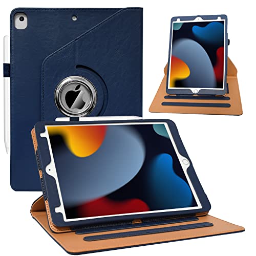 ZoneFoker Schutz hülle für iPad 7. Generation (10,2 Zoll, 2019), 360 Grad drehbar, Premium Leder Standfunktion mit Stifthalter für iPad 10.2 7. Generation, Blau von ZoneFoker