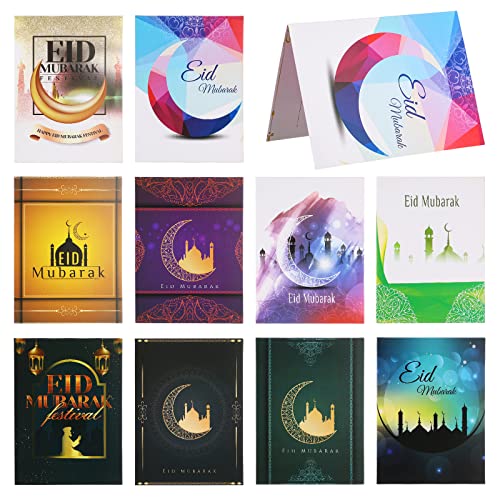 10er Pack Eid Mubarak Karte Islamische Kunst Muster Eid Karten Papier Deko Ramadan Mubarak Postkarten Saisonale Grußkarten für Basteln Schreibwaren Büro Bedarf, 10 Stile (Zarter Stil) von Zonon