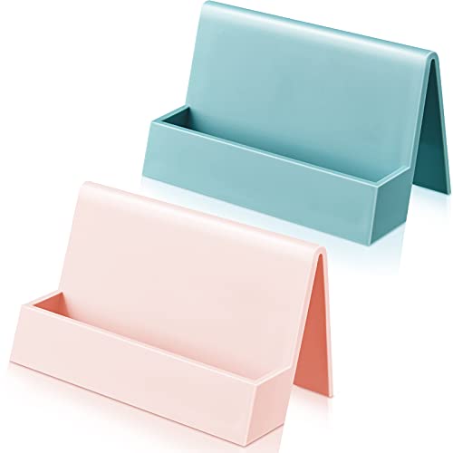 2 Stücke Visitenkarten Halter für Schreibtisch Modernes Kunststoff Visitenkarten Etui Display Stand Tisch Visitenkarten Regal für Frauen und Männer (Rosa, Hellblau) von Zonon