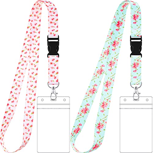 2er Set Schlüsselbänder mit Ausweishüllen Umhängeband Blumen Lanyards und Wasserdichte Transparente Ausweishalter für Karten Büro und Schule Zubehör (Frischer Stil) von Zonon