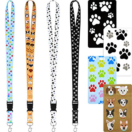 4 Sätze Paw Dog Print Lanyard Hundemuster Halsriemen Lanyard mit Ausweishalter, Halsband mit Sicherheitsabbruch und Metallclip für Schlüssel, Personalausweis, Flugticket von Zonon