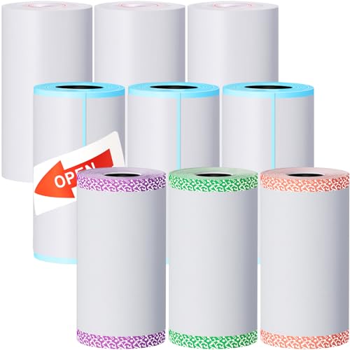 9 Rollen Thermodrucker Papier Mini Druckerpapier Rolle Selbstklebend Bedruckbar Aufkleber Kompatibel mit P1 PeriPage A6 Serie Drucker Tragbare Thermodrucker (Elegante Farbe) von Zonon
