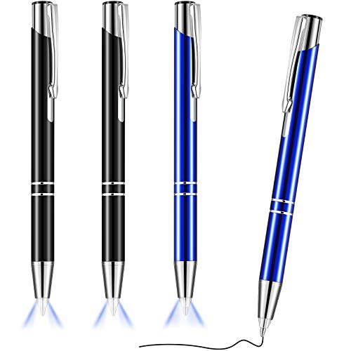 Zonon 4 Stücke Beleuchteter Spitze Stift Kugelschreiber mit Licht Taschenlampe LED Lichtstift LED Taschenlampe Leuchtend Stift zum Schreiben im Dunkeln (Schwarz und Blau) von Zonon