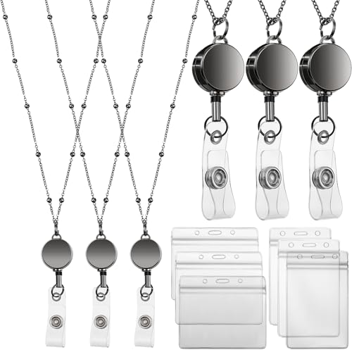 Zonon Einziehbare Lanyard mit Ausweishalter, 3 Stück mit Perlen und 6 Stück wasserdichte Ausweishalter aus Edelstahl für Damen u Zonon Einziehbare Lanyard mit Ausweishalter, 3 Stück mit Perlen und 6 Stück wasserdichte Ausweishalter aus Edelstahl für Damen u von Zonon