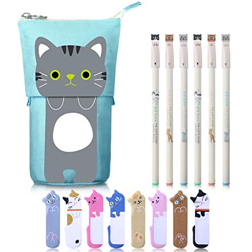 Zonon Karikatur Katze Schreibwaren Bleistift Set 1 Leinwand Katze Teleskop Tasche 6 Bunt Katze 0,38 mm Schwarz Gelschreiber 240 Katzen Notes Seite Flaggen Index Tabs (Entzückender Katzenstil) von Zonon