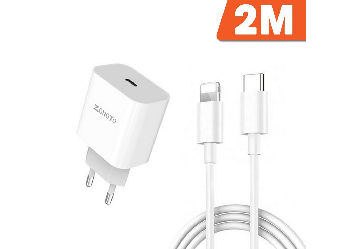 Zonoto Schnellladegerät USB C Ladekabel Adapter passt für iPhone 14, 13, 12 Smartphone-Ladegerät (2,22 mA, 1, 1 Stück, Fast Charge, 1m/2m Ladekabel) von Zonoto