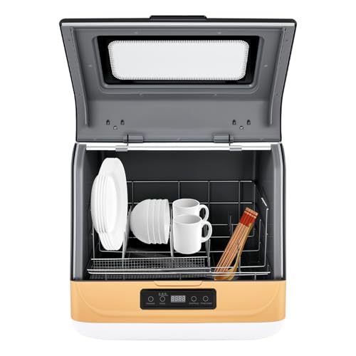Tischgeschirrspüle,Mini-Geschirrspüler,Freistehender Tragbarer Geschirrspüler mit 3 Programme, Auto-Trocknung, LED-Display,Mini Spülmaschine für Büro,Camping,Wohnmobil (Schwarz+Gold) von Zoobotanica
