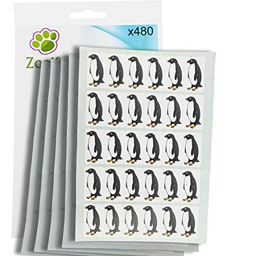 480 x Aufkleber - Pinguin (38 x 21 mm). Hochwertige selbstklebende Etiketten mit Tiermotiv von Zooify. von Zooify