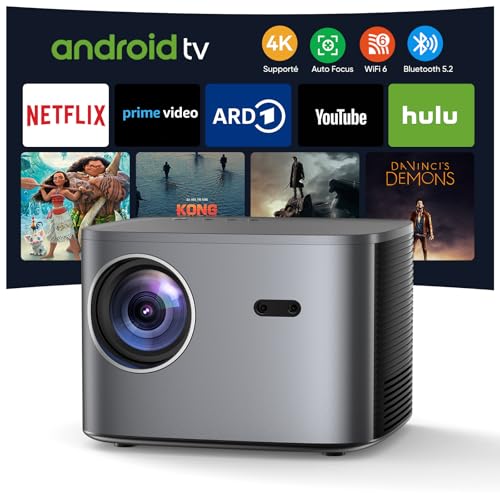 Beamer 4K 【Netflix & Autofokus】 Auto Keystone, Projektor 4K WiFi6 Bluetooth 28000 Lumen 1080P Full HD mit 50% Zoom, Overhead-Projektor mit Android TV, HDMI/USB/Ethernet für Phone/PS5/PPT von Zoomcat