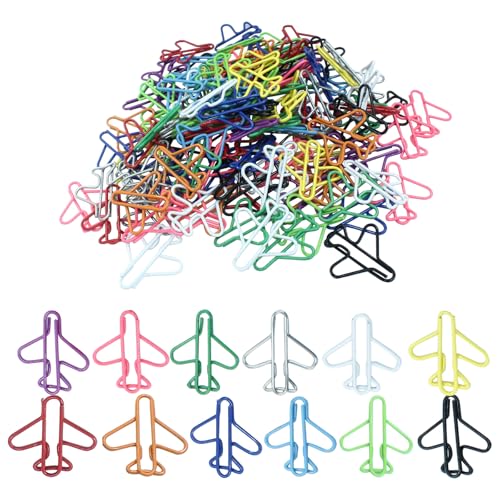 Zorfeter Büroklammern in Flugzeugform, lustige niedliche Büroklammern, 12 Farben, kreative Lesezeichen-Clips für lustige Bürobedarf/College-Geschenke, 120 Stück von Zorfeter