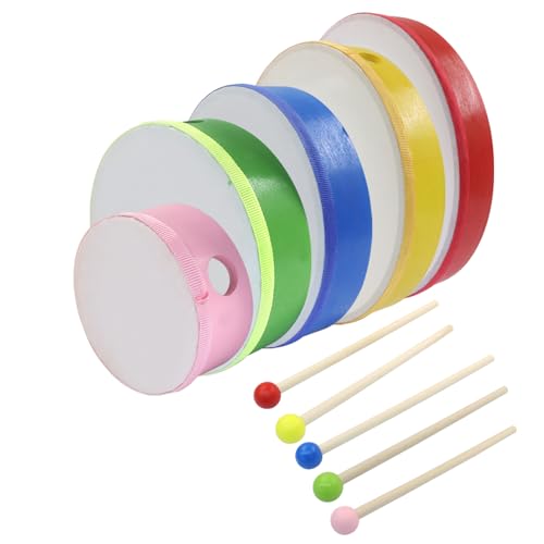 Zorfeter Handtrommeln für Kinder, mehrfarbiger Holzrahmen, Schlagzeug-Set für Studenten, Erwachsene, Anfänger, Partyzubehör (30,5 cm, 25,4 cm, 20,3 cm, 15,2 cm, 10,2 cm), 5 Stück von Zorfeter