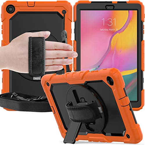 Schutzhülle für Samsung Galaxy Tab A 10.1 2019 T510 T515, Hybrid-Schutzhülle, stoßfest, mit Handschlaufe, Orange und Schwarz von Zosakonc
