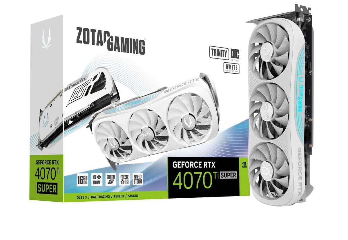 ZOTAC GAMING GEFORCE RTX 4070 Ti SUPER Trinity OC WHITE EDITION - 16GB GDDR6X, 1x HDMI, 3x DP von Zotac