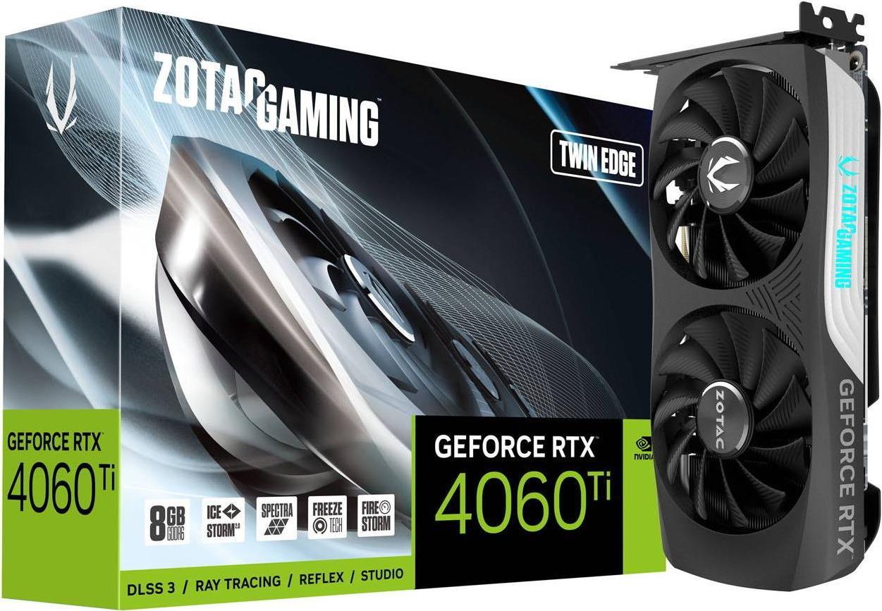 ZOTAC GAMING GeForce RTX 4060Ti Twin Edge - Grafikkarten - GeForce RTX 4060 Ti - 8GB GDDR6 - PCIe 4,0 x8 - HDMI, 3 x DisplayPort (ZT-D40610E-10M) von Zotac