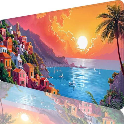 Mauspad Blau Mauspad XXL 1000x500x3 mm XXL Mousepad Kleine Stadt Mousepad Gaming Zubehör mit Vernähten Kanten Design, Waschbares Mouse Pad Wasserdicht und Langlebig für Office Deko, Geschenke 87-Gt von Zoulile