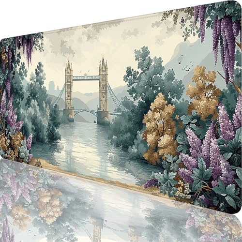 Mauspad Grau Mauspad XXL 1000x500x3 mm XXL Mousepad Tower Bridge Mousepad Gaming Zubehör mit Vernähten Kanten Design, Waschbares Mouse Pad Wasserdicht und Langlebig für Office Deko, Geschenke 31-6t von Zoulile