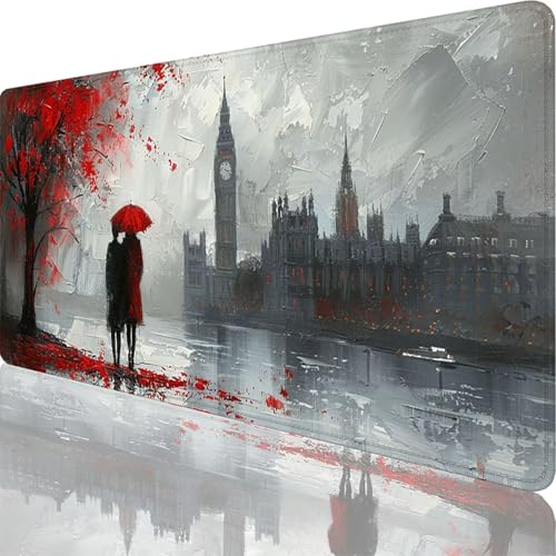 Mauspad Schwarz Mauspad XXL 800 x 400 x 3 mm XXL Mousepad London Mousepad Gaming Zubehör mit Vernähten Kanten Design, Waschbares Mouse Pad Wasserdicht und Langlebig für Office Deko, Geschenke 56-Gt von Zoulile
