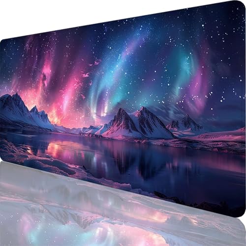 Mauspad Schwarz Mauspad XXL 900 x 400 x 3 mm XXL Mousepad Aurora Mousepad Gaming Zubehör mit Vernähten Kanten Design, Waschbares Mouse Pad Wasserdicht und Langlebig für Office Deko, Geschenke 32-1t von Zoulile