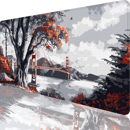 Mauspad Schwarz Mauspad XXL 900 x 400 x 3 mm XXL Mousepad Brücke Mousepad Gaming Zubehör mit Vernähten Kanten Design, Waschbares Mouse Pad Wasserdicht und Langlebig für Office Deko, Geschenke 21-Nt von Zoulile